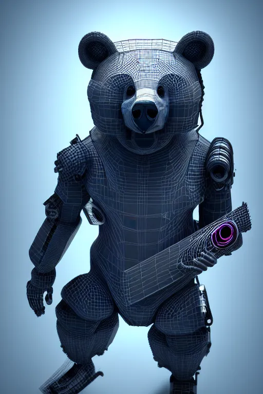 Image similar to high quality 3 d render cyborg bear! plays a cyberpun guitar, cyberpunk highly detailed, unreal engine cinematic smooth, in the style of blade runner, hannah yata charlie immer, moody light, low angle, uhd 8 k, sharp focus