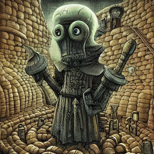 Image similar to squidward as a dark souls boss by Jacek Yerka