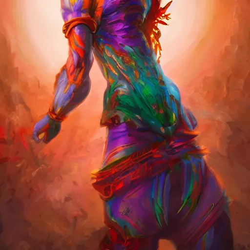 Image similar to somone who is not a god active pose, festive colors, digital art, trending on artstation, high quality, extreme detail, high quality, hyperdetailed