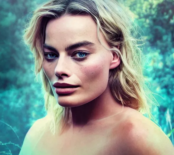 Prompt: Double exposure of margot robbie with nature, highly detailed, trending on artstation