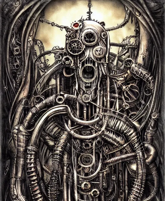 Image similar to a steampunk heavy metal album cover by hr giger