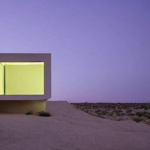 Image similar to building in a desert at night, minimalist architecture, neon lights, james turrel,