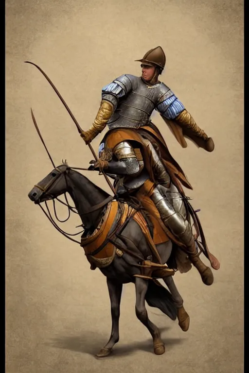 Image similar to ( ( ( ( ( ( ( a knight riding a horse with wagon wheels ) ) ) ) ) ) ) by chris mcgrath and greg rutowski and wlop!!!!!!!!!!!!!! muted colors, detailed