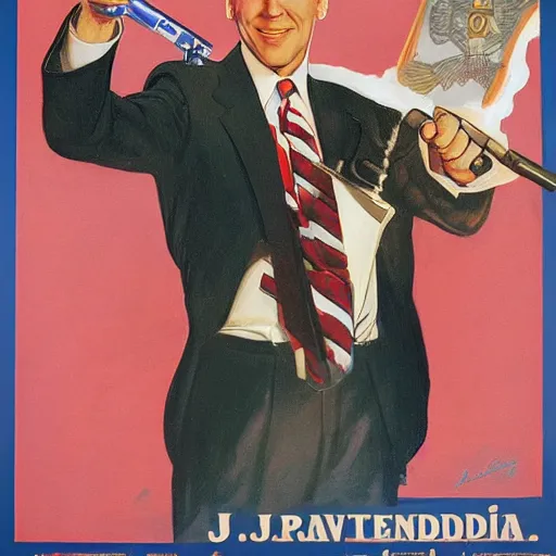Image similar to propaganda poster of joe biden pointing gun directly at camera, by j. c. leyendecker, bosch, lisa frank, jon mcnaughton, and beksinski