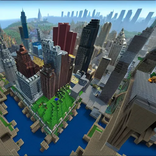 Image similar to mincraft in real life, new york city