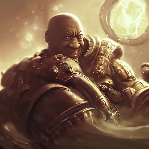 Image similar to bill cosby mixing potions, alchemist, league of legends amazing splashscreen artwork, gears of war, splash art, natural light, elegant, photorealistic facial features, intricate, fantasy, detailed face, atmospheric lighting, anamorphic lens flare, cinematic lighting, league of legends splash art, hd wallpaper, ultra high details by greg rutkowski