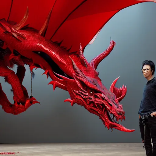 Image similar to a giant red dragon stuffed toy nft made by Ayami Kojima and beeple, vray render, unreal engine