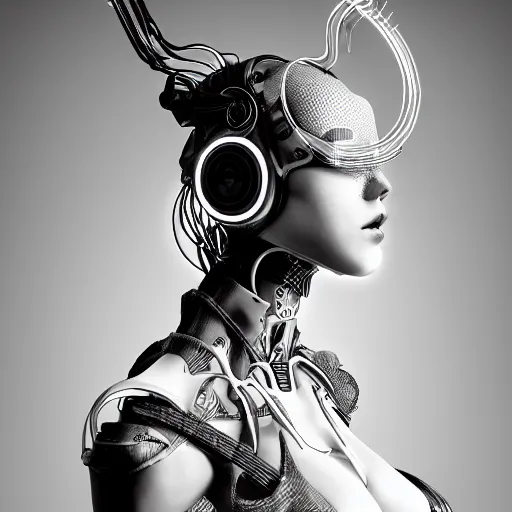 Image similar to the portrait of an absurdly beautiful, graceful, sophisticated, fashionable cyberpunk gynoid gravure idol, an ultrafine hyperdetailed illustration by kim jung gi, irakli nadar, intricate linework, neon wiring, porcelain skin, unreal engine 5 highly rendered, global illumination, radiant light, detailed and intricate environment