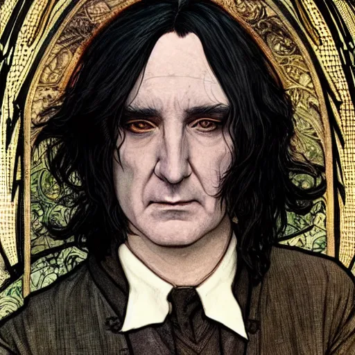 Image similar to a stunning matte portrait of a severus snape as harry potter, intricate, elegant, highly detailed, digital painting, artstation, sharp focus, illustration, art by rebecca guay and arthur rackham and alphonse mucha and john william waterhouse, pixv