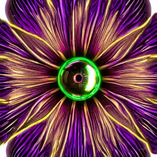 Prompt: a cybertronic, metallic, reflective orchid flower, high detail