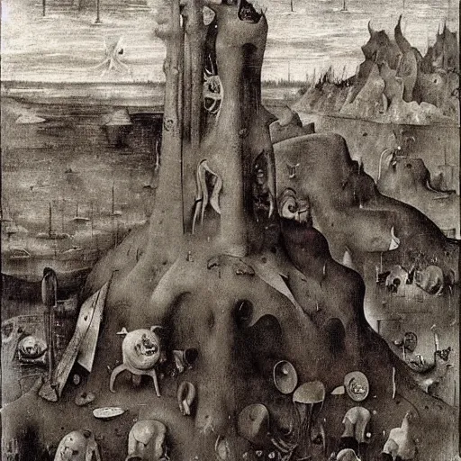 Prompt: new visions of hell, very detailed and colorful, by Hieronymous Bosch, by M.C. Escher, by Odd Nerdrum, beautiful, eerie, surreal, psychedelic