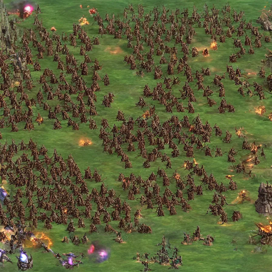 Prompt: a glorious battle between massive armies, thousands of soldiers with magic missiles fight dragons and orcs and goblins and wyverns in a massive fantasy war, lord of the rings inspired warfare, cinematic