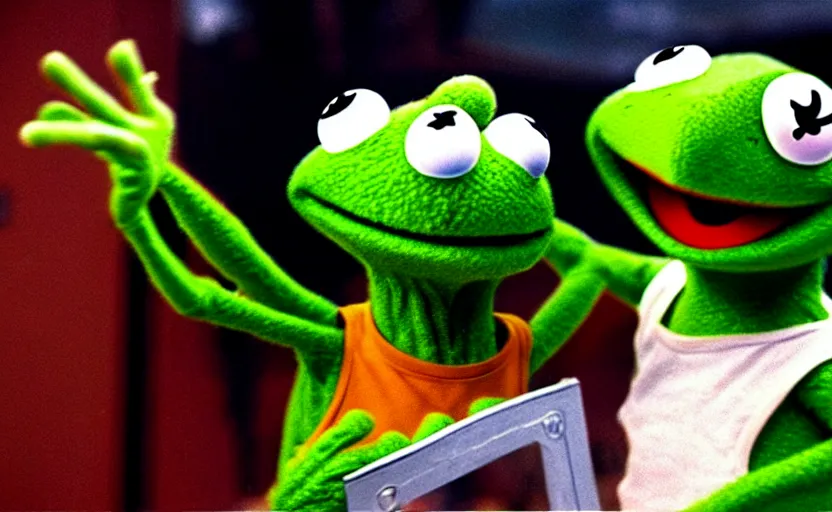 Prompt: the movie rocky except it's kermit the frog