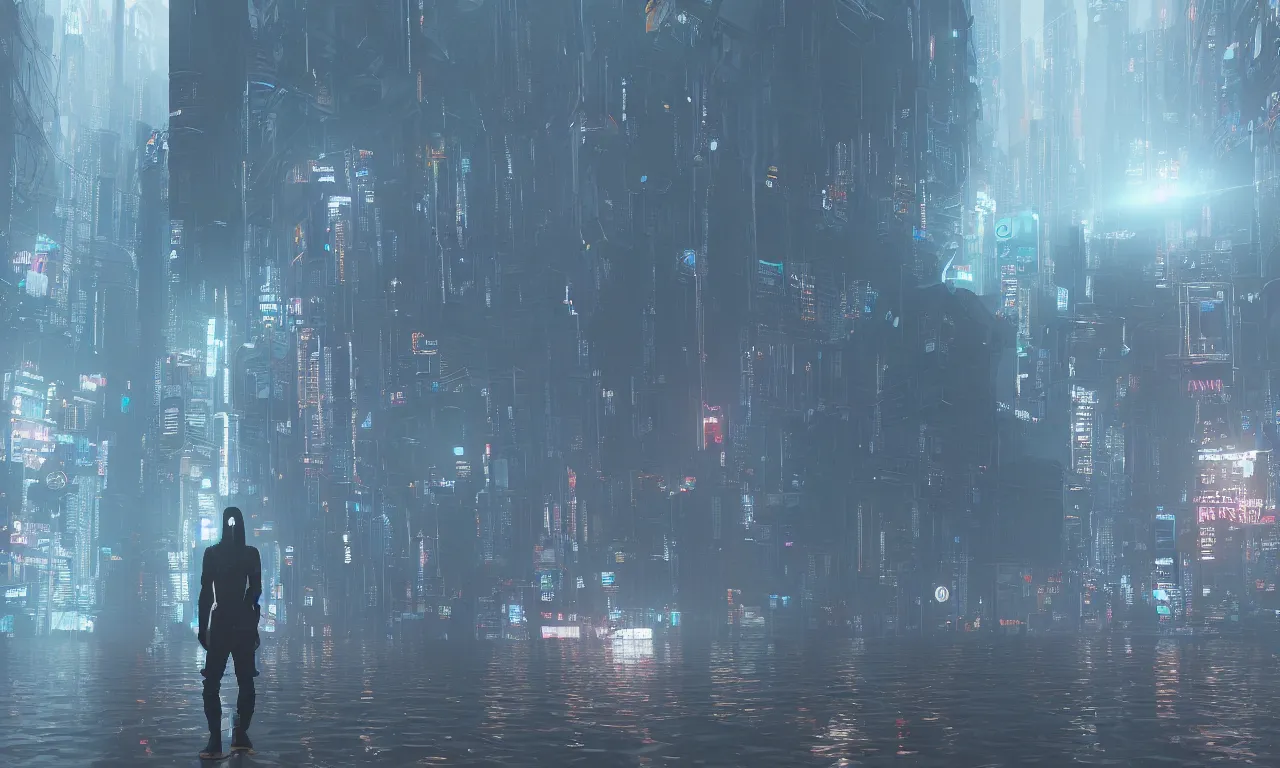 Image similar to reflexion cyberpunk voronoi depth fog