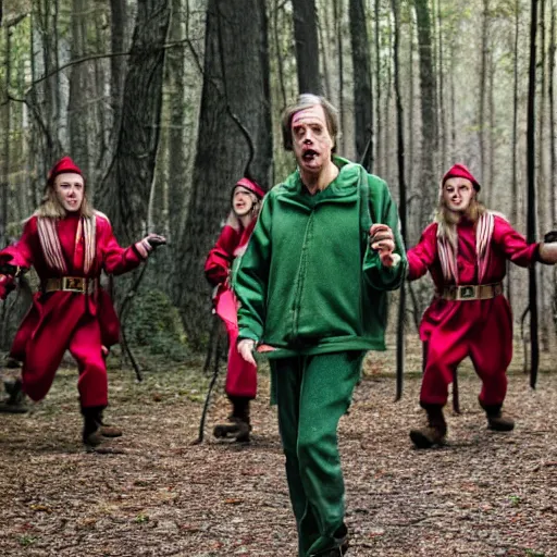 Image similar to steve buscemi being attacked by elves, canon eos r 3, iso 2 0 0, 1 / 1 6 0 s, 8 k, raw, unedited, symmetrical balance, in - frame