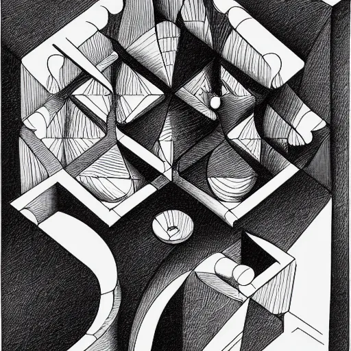 Prompt: knowledge, drawing by mc Escher