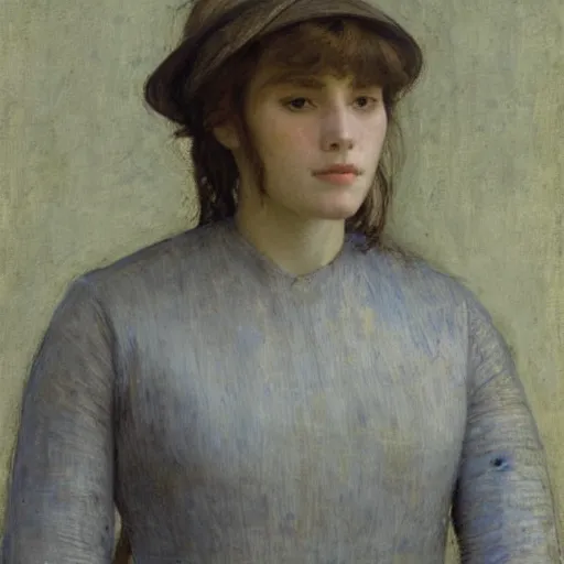 Image similar to a portrait of a female android by jules bastien - lepage