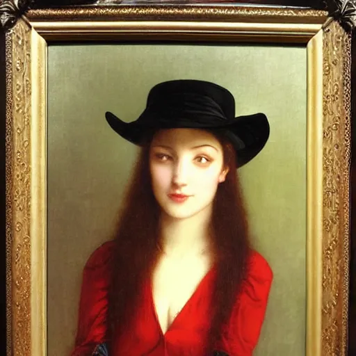 Image similar to portrait of a woman wearing a bowler hat, by howard david johnson.