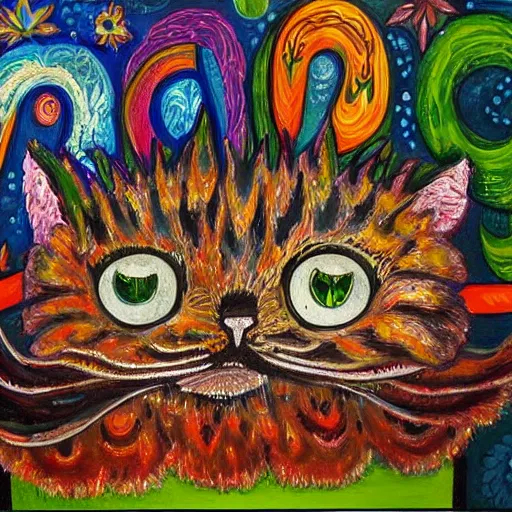 Image similar to painting of a dumpster by louis wain