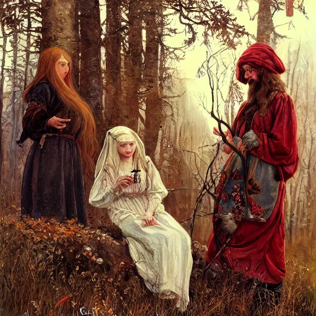 Image similar to russian folk fairytales, an ultrafine detailed painting, academic art, detailed realistic faces, artstation, by pavel korin, viktor vasnetsov