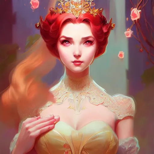 Image similar to Princess Peach, fantasy, intricate, elegant, highly detailed, digital painting, artstation, concept art, matte, sharp focus, illustration, art by Artgerm and Greg Rutkowski and Alphonse Mucha