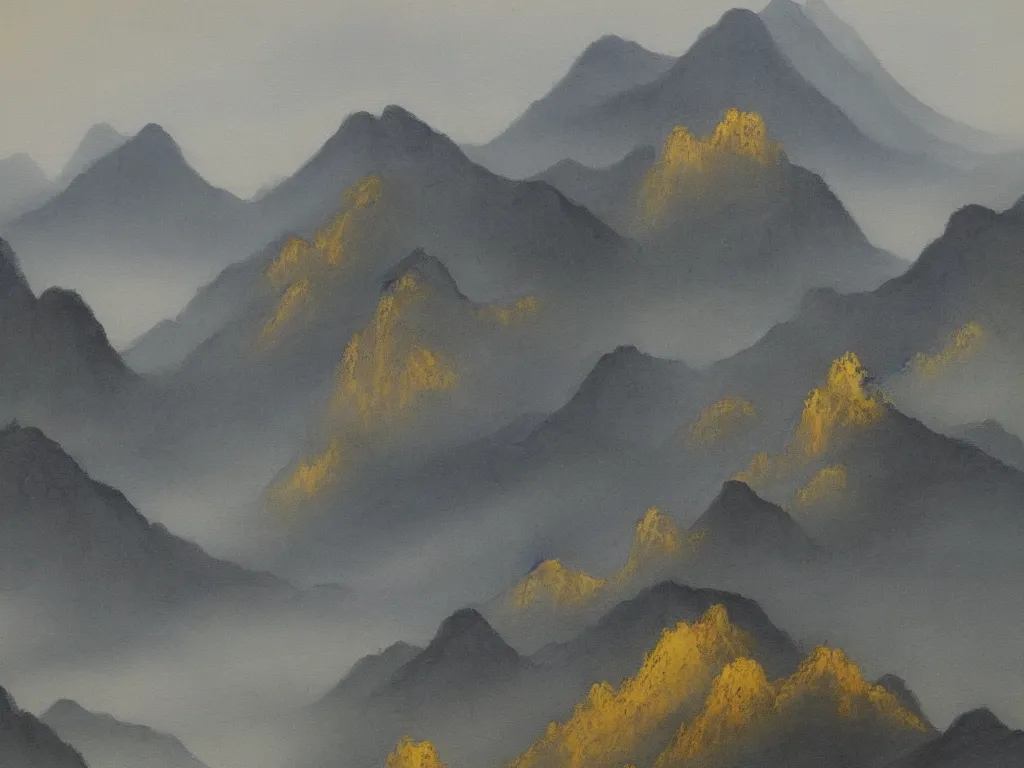 Image similar to landscape painting of china's yellow mountains on a foggy day by shenzhou 沈 周