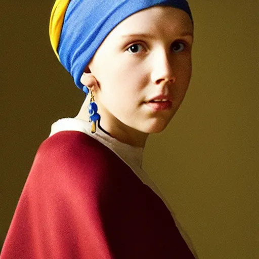 Image similar to Millie Bobby Brown with the pearl earring by Johannes Vermeer