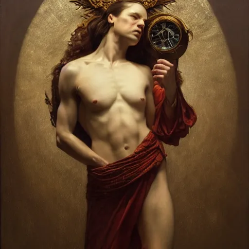 Image similar to highly detailed oil painting | very intricate | cinematic lighting | award - winning | chronus god of time | by roberto ferri, by tom bagshaw, by j. c. leyendecker and klimt, beautiful cinematic light, american romanticism, by austin osman spare, artstation, cgsociety, official art, octane