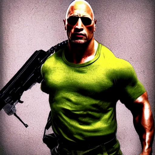 Prompt: dwayne the rock johnson as neo from the matrix