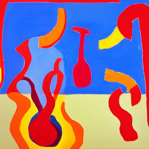 Image similar to painting where the world is on fire, inspired by matisse, david hockney, trending on artstation, 4 k