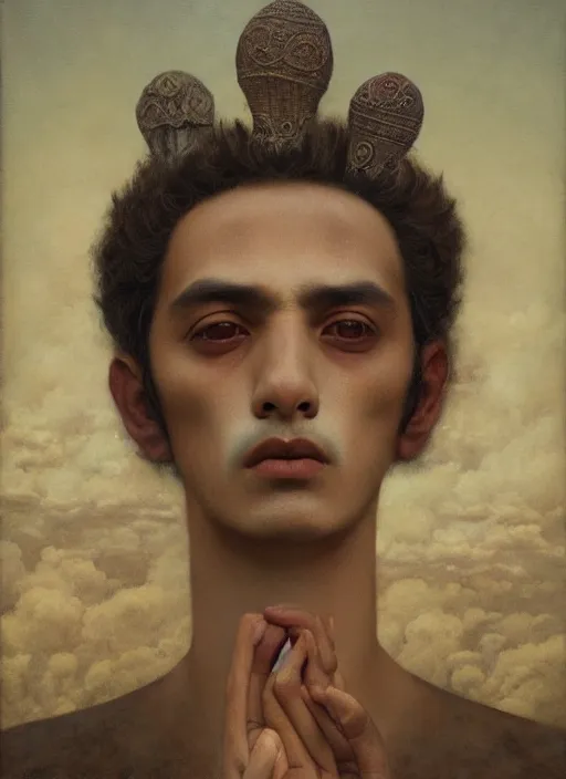 Prompt: portrait of a magical mexican boy in zacatecas mexico by agostino arrivabene and tom bagshaw and manuel sanjulian