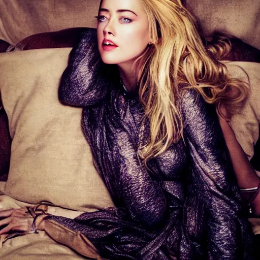 Prompt: UHD candid photo of Amber Heard in Bed with scat, turds, poop, and auburn goop, UHD, photorealistic, correct face, photo by Annie Leibowitz