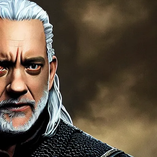 Image similar to a portrait of tom hanks as geralt the witcher from the witcher 3