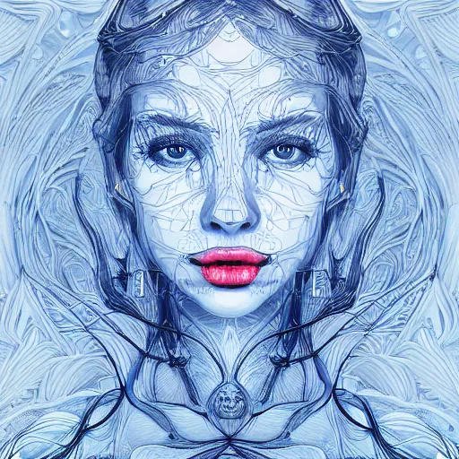 Image similar to the portrait of an incredibly beautiful, graceful, elegant, and sophisticated young blonde woman made of garlic bulbs, an ultrafine detailed illustration by james jean, intricate linework, bright colors, final fantasy, behance contest winner, vanitas, angular, altermodern, unreal engine 5 highly rendered, global illumination, radiant light, detailed and intricate environment