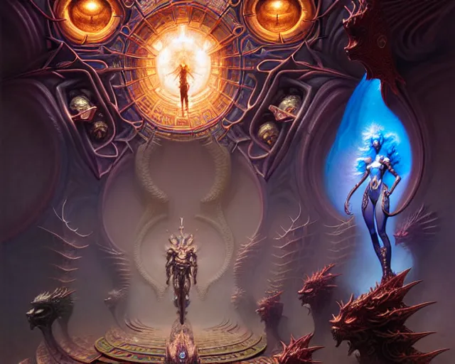 Prompt: the hall of heroes, fantasy character portrait made of fractals facing each other, ultra realistic, wide angle, intricate details, the fifth element artifacts, highly detailed by peter mohrbacher, hajime sorayama, wayne barlowe, boris vallejo, aaron horkey, gaston bussiere, craig mullins