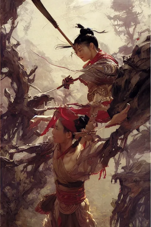 Image similar to wuxia, painting by gaston bussiere, craig mullins, j. c. leyendecker