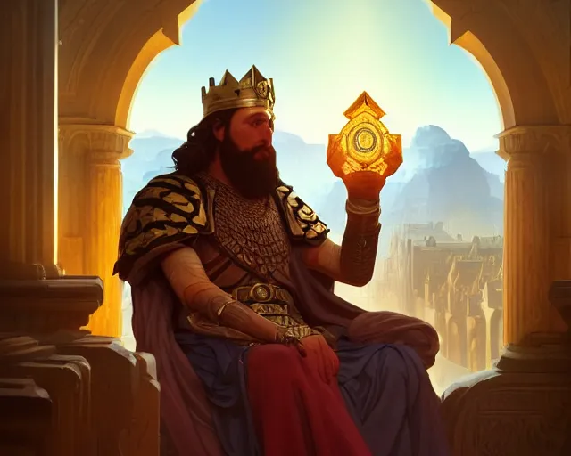 Image similar to king david of israel, photography of kurzgesagt, deep focus, d & d, fantasy, intricate, elegant, highly detailed, digital painting, artstation, concept art, matte, sharp focus, illustration, hearthstone, art by artgerm and greg rutkowski and alphonse mucha