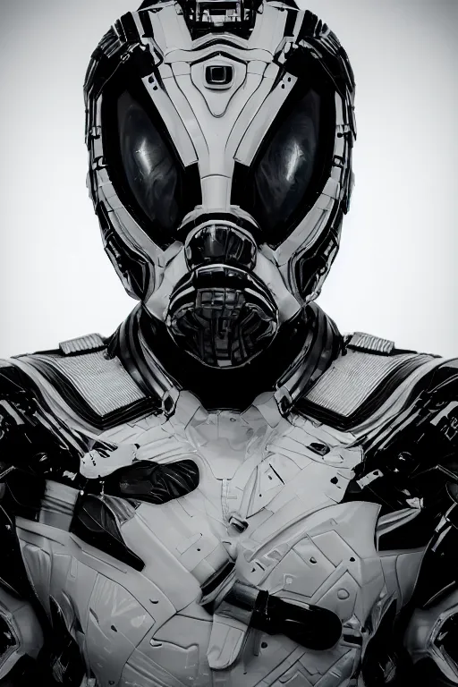 Prompt: belarusian economist sergey chaly closeup portrait futuristic fractal fightsuit monochrome studio lighting