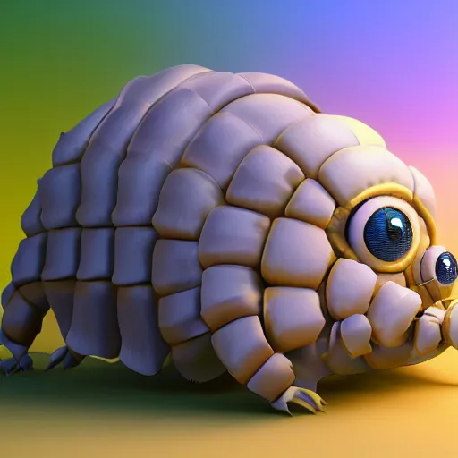 Image similar to cute giant isopod going to school, octane render, cute