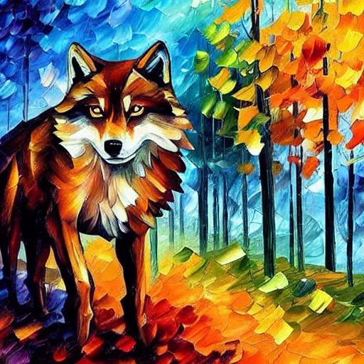 Prompt: “wolves hunting people, style of Leonid afremov”