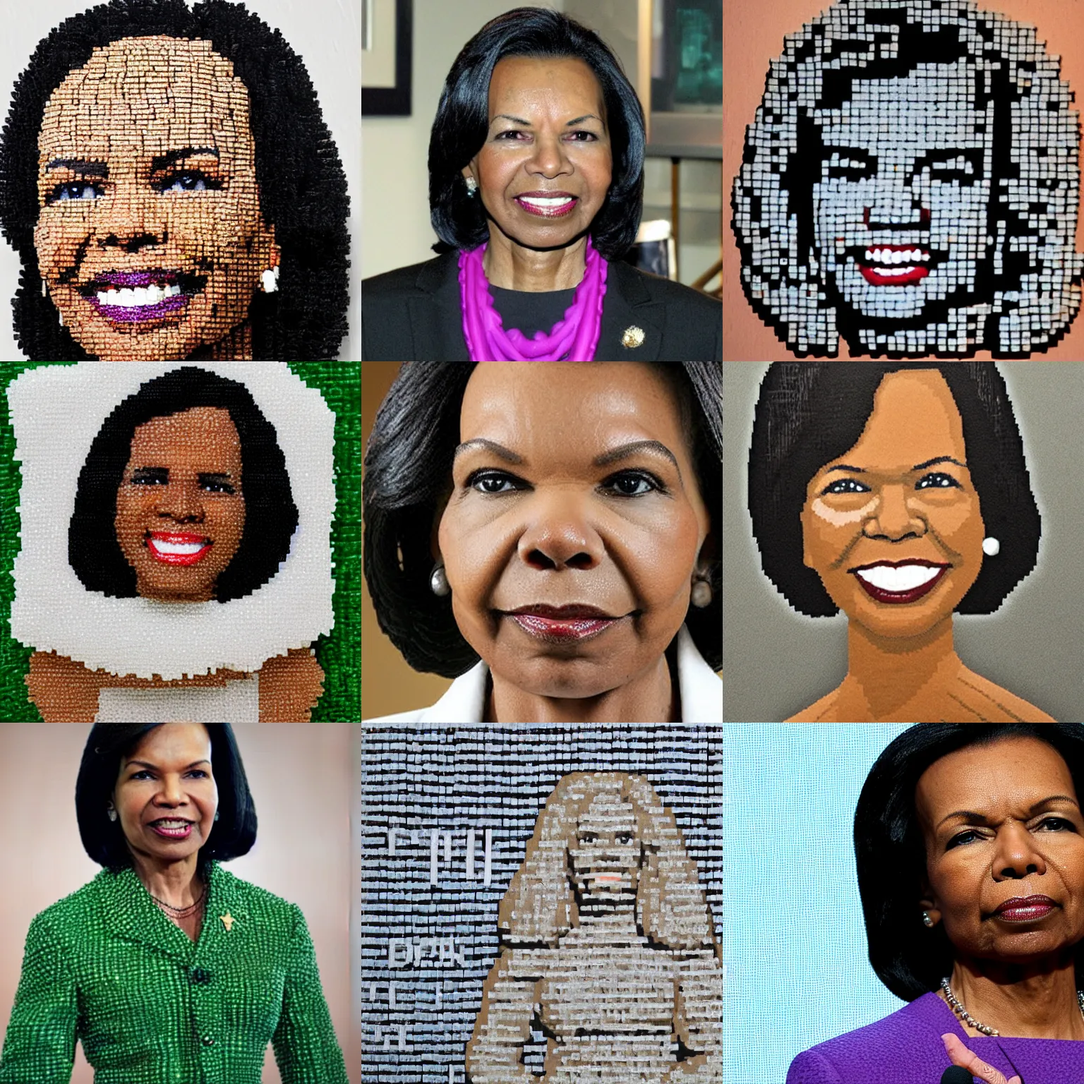 Prompt: condoleezza rice made of rice.