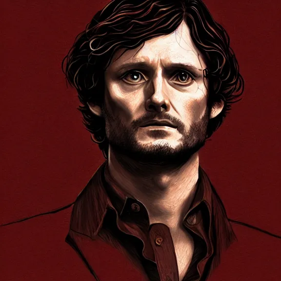 Image similar to will graham, hannibal, red, dark, digital drawing, golden ratio, environment, hyper detail, concept artbook