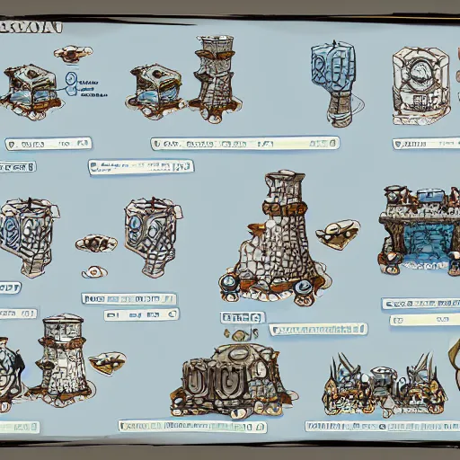 Image similar to blueprints for dofus, concept art, blueprint