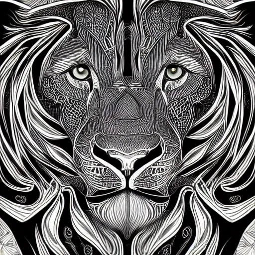 Image similar to a symmetrical portrait illustration of a lion black and white hand drawn sketch on artstation 4 k intricate extremely detailed digital art by alex grey