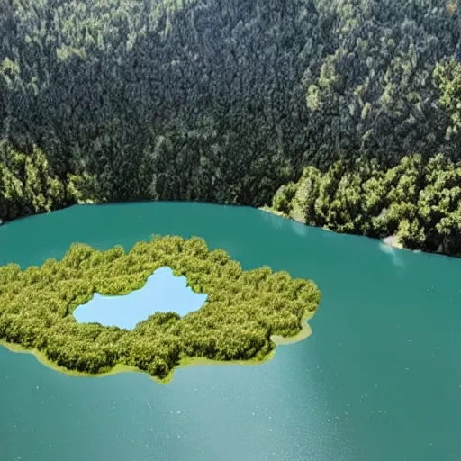 Prompt: a lake within an island within a lake within an island within a lake within an island