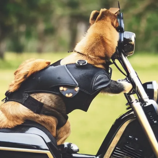 Prompt: a dog riding a motorcycle