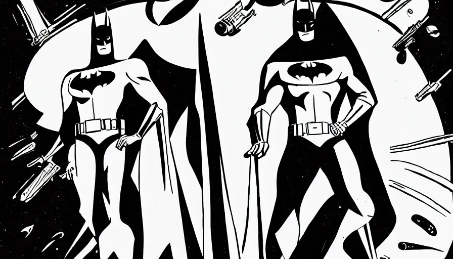 Image similar to male, elongated figure, space suit, sketch, character sheet, very stylized, batman the animated series, bruce timm, digital art, illustration, pen and ink, by mike mignola, by alex maleev