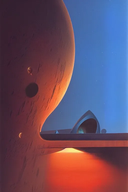 Image similar to emissary space by arthur haas and bruce pennington and john schoenherr, cinematic matte painting, zaha hadid building, photo realism, dark color palate, blue hour, james terrell art,