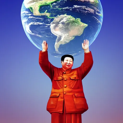 Prompt: mao zedong holding the planet earth, high quality digital art, artstation, 8 k