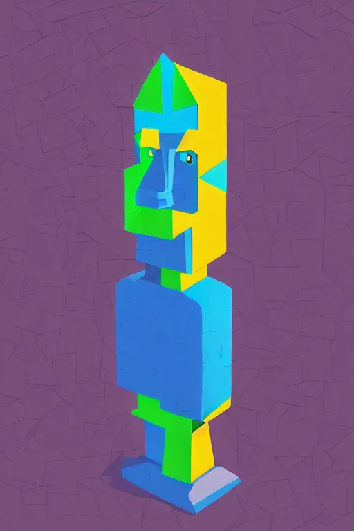 Image similar to cubist moai statue cutout digital illustration cartoon colorful beeple